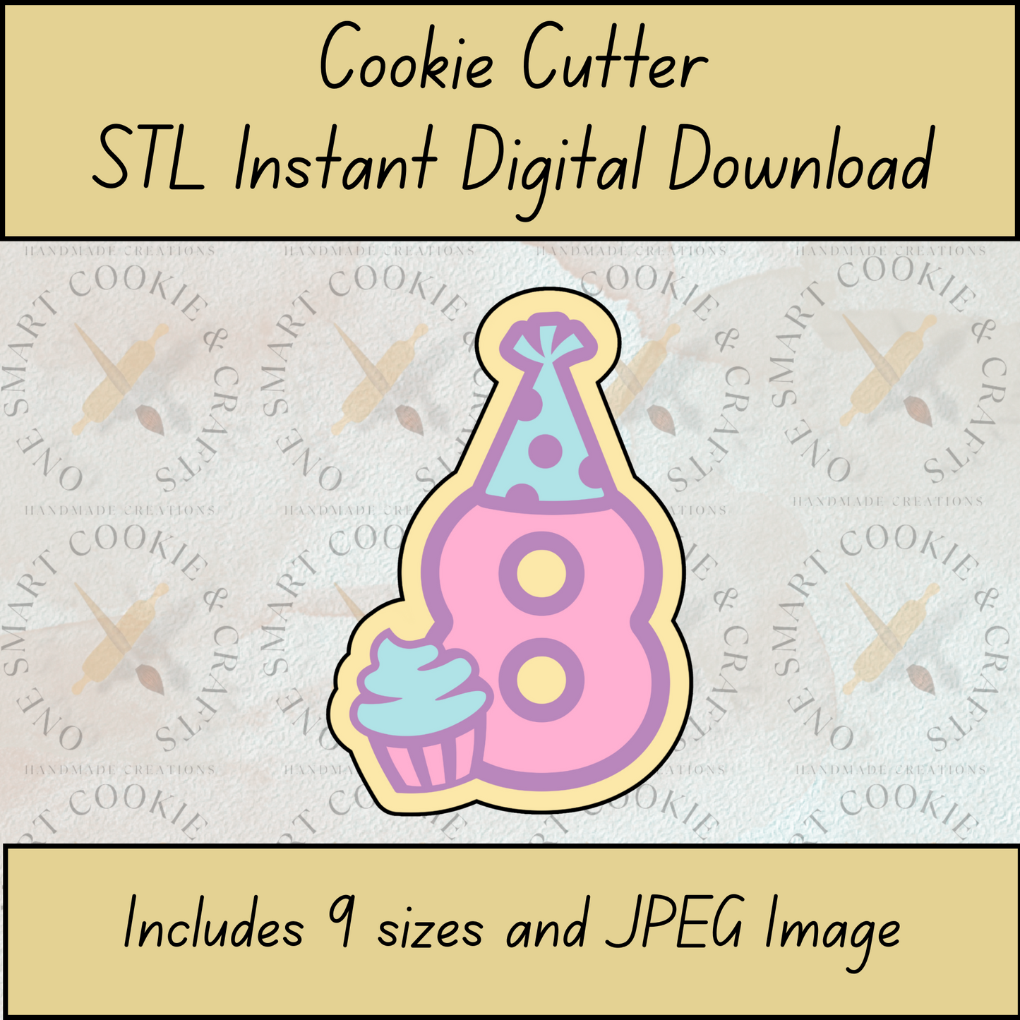 8 with Cupcake Cookie Cutter STL File