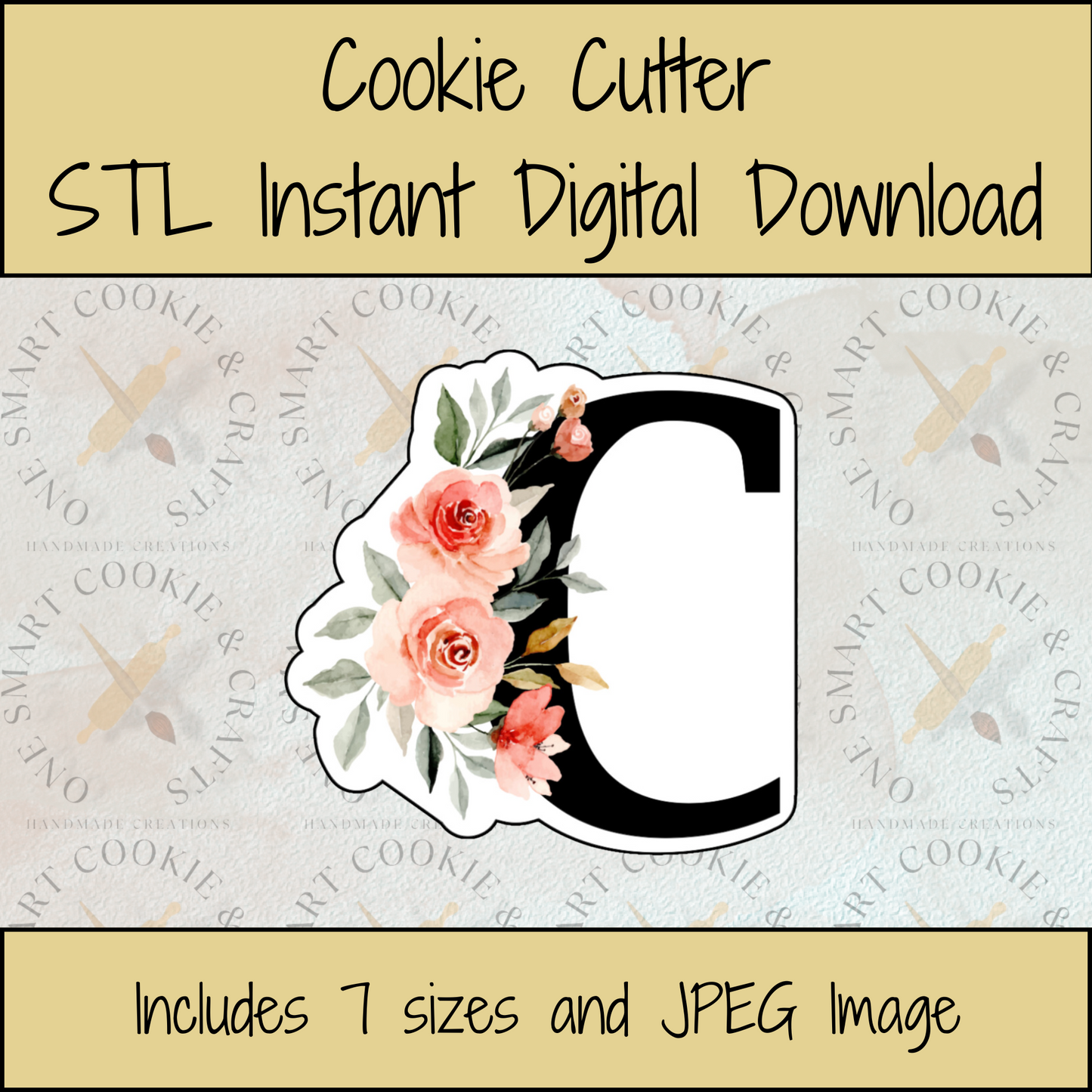 Floral Letter C Cookie Cutter STL File