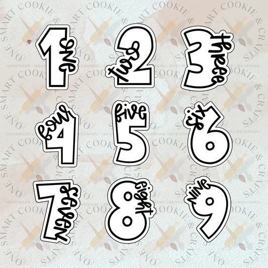 Numbers 1-9 with Side Script Cookie Cutter