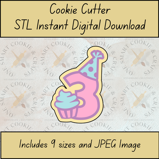 3 with Cupcake Cookie Cutter STL File