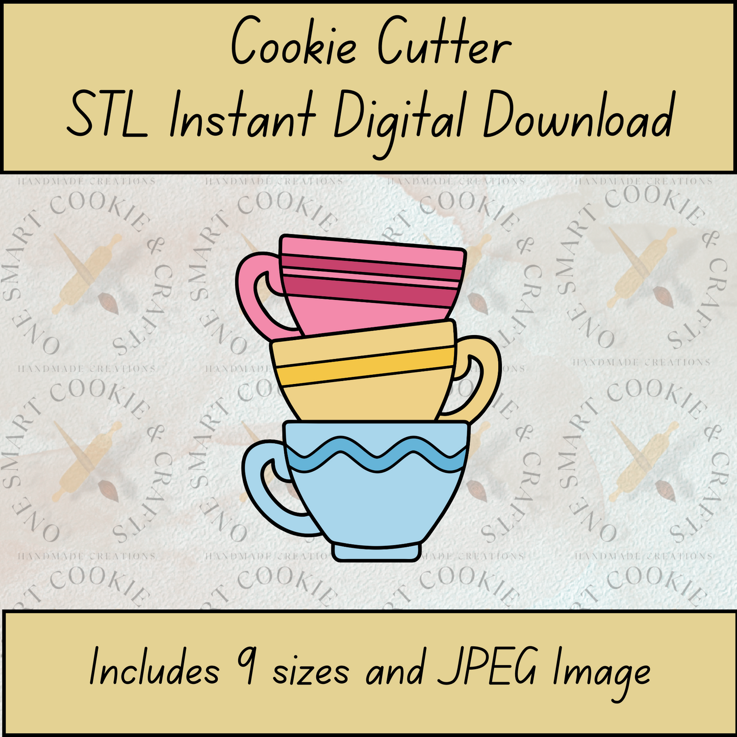 Stacked Teacups Cookie Cutter STL File