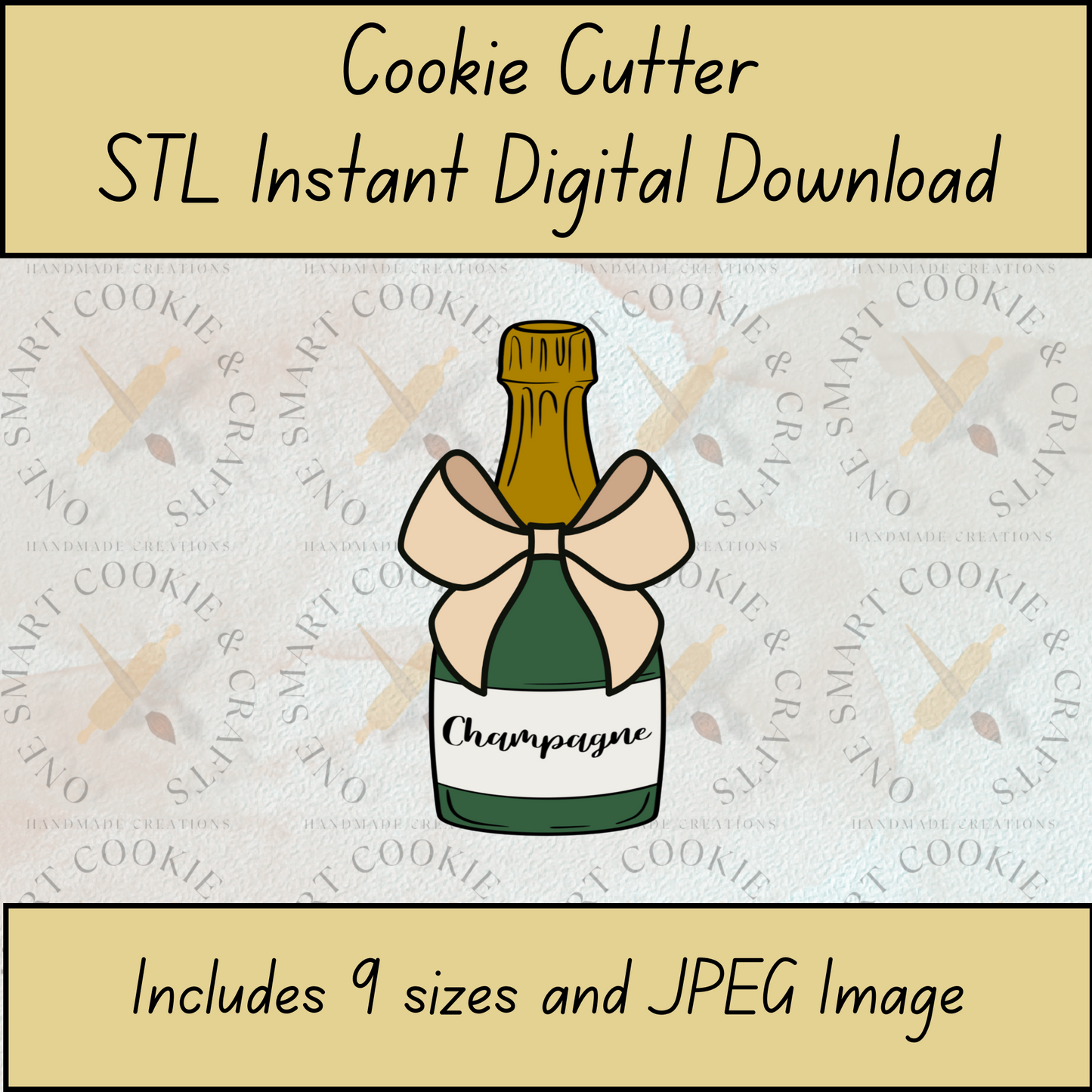 Champagne with Bow Cookie Cutter STL File