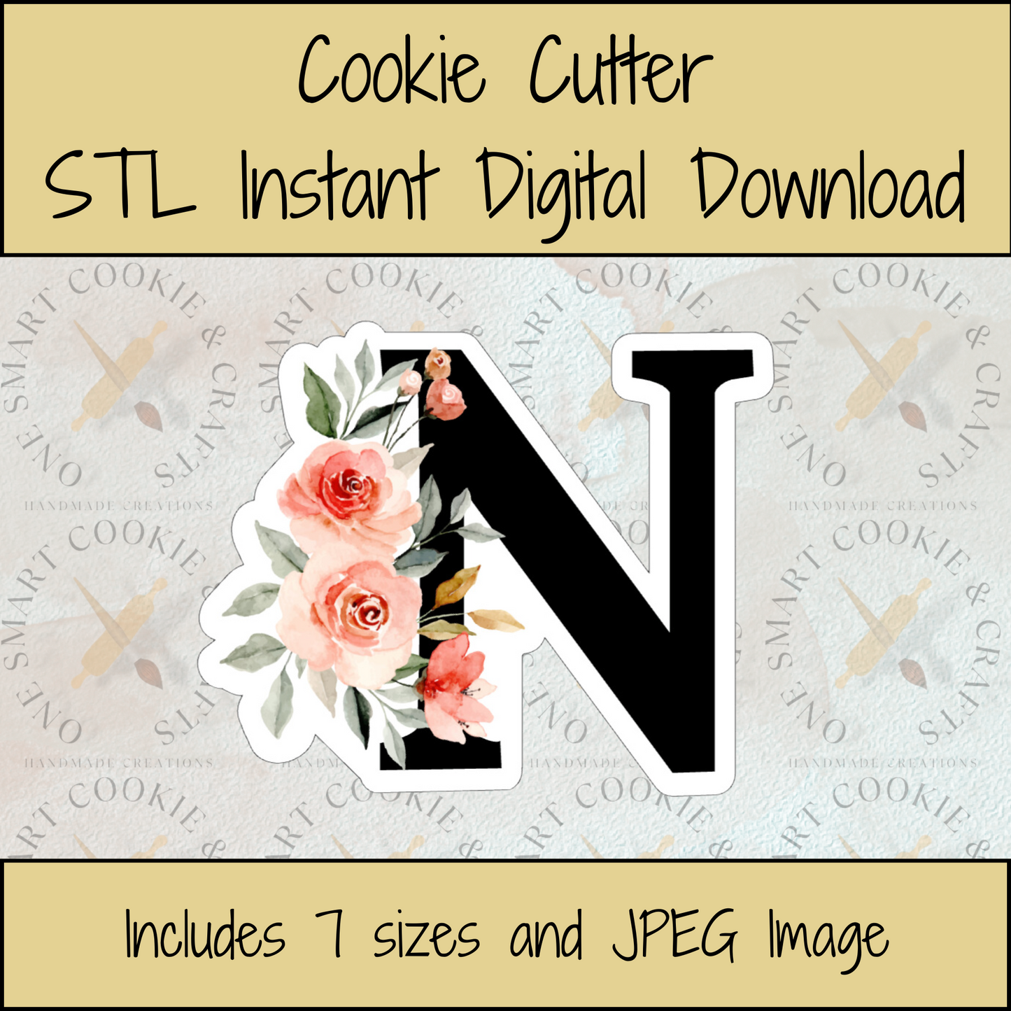 Floral Letter N Cookie Cutter STL File