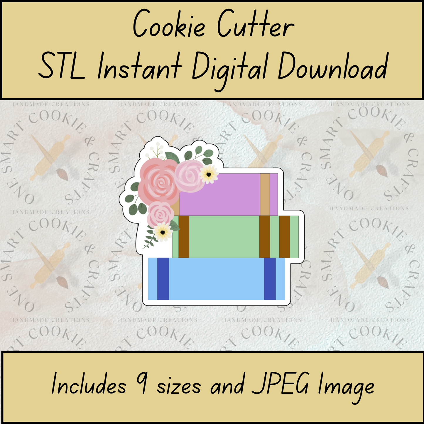 Books with Flowers Cookie Cutter STL File