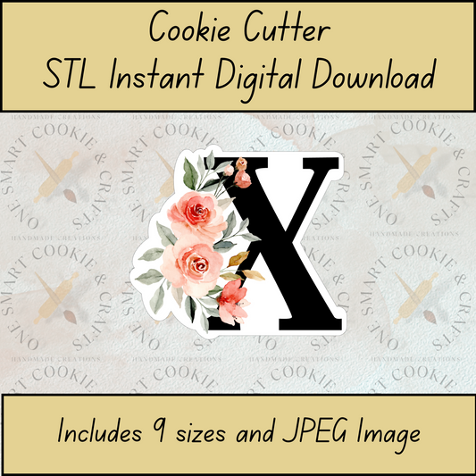 Floral Letter X Cookie Cutter STL File