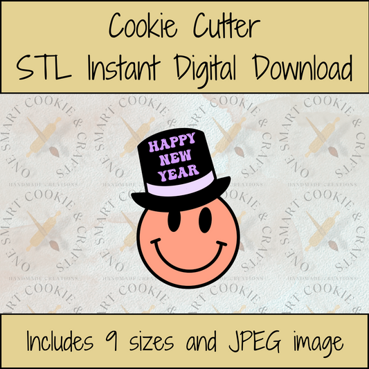 New Year Smiley Face Cookie Cutter STL File