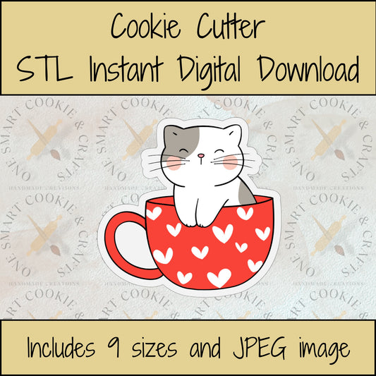 Cat in a Cup Cookie Cutter STL File